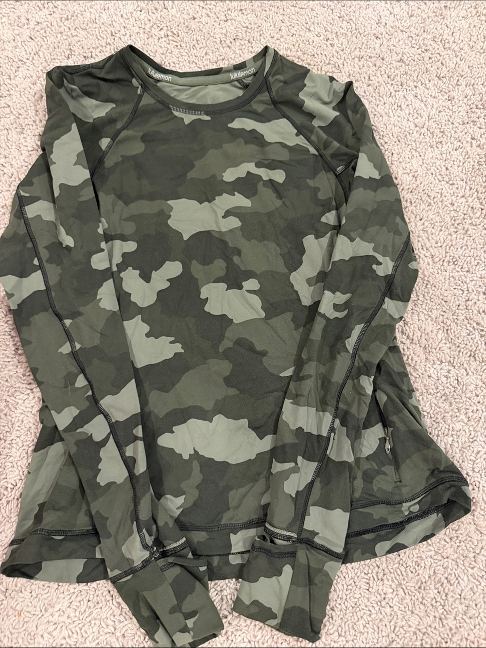 lululemon athletica Olive Green Camo Long Sleeve Performance Top